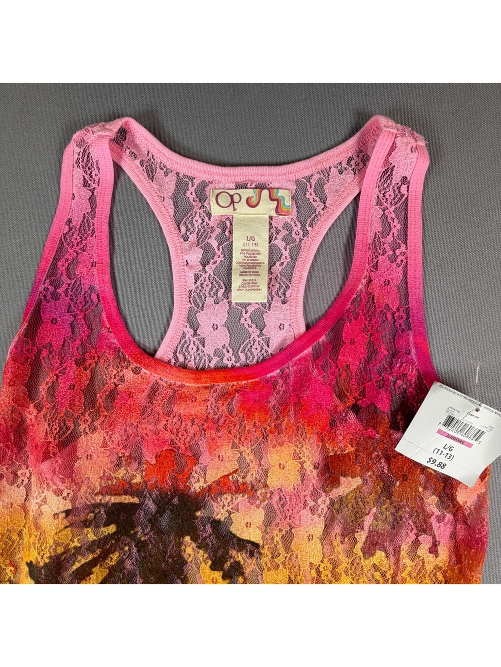 NWT Ocean Pacific OP Women's XS Pink Lace Racerback Tank Cami Juniors 11-13 - Picture 2 of 7